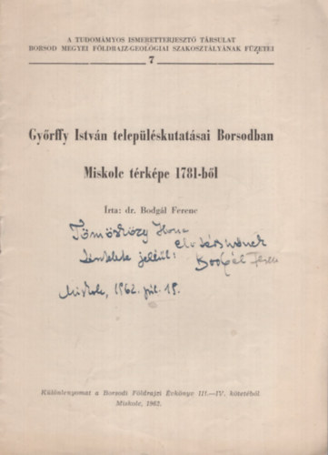 Dr. Bogd�l Ferenc - Gy�rffy Istv�n telep�l�skutat�sai Borsodban - Miskolc t�rk�pe 1781-b�l