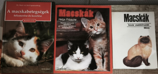 Helga Fritzsche, Dr. Rolf. Spannenberg - 3db macskákkal kapcsolatos ismeretterjesztő mű - A macskabetegségek felismerése és kezelése, Macskák-Hasznos tudnivalók vásárlásról, gondozásról, táplálásról, betegségekről, Búvár zsebkönyvek-Macskák