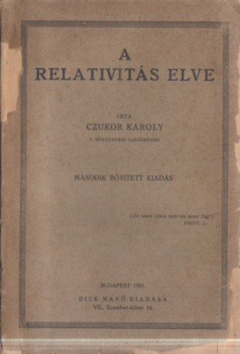 Czukor Károly - A relativitás elve