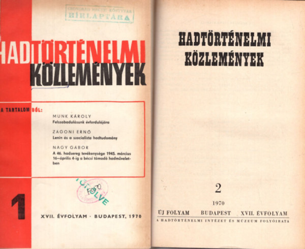 Hadtörténelmi közlemények 1970 1-4. szám (teljes)