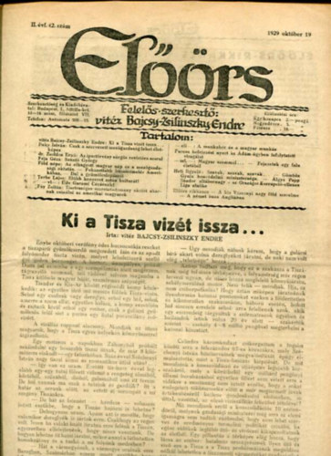 vitz Bajcsy-Zsilinszky Endre ( felels szerkeszt) - Elrs folyirat II. vf. 42. szm. 1929. oktber 19.