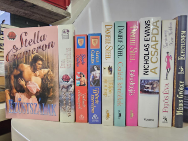 Stella Cameron, Penelope Williamson, Gayle Callen, Danielle Steel, Fejős Éva, Nicholas Evans, Méhes György - 10db romantika, KÖNYVMENTŐ AJÁNLAT: Ezüstszálak+ Emma szenvedélye+ Esküdt ellenségek+ Bűnös szerelem+ Eljön az a nap+ Családi kötelék+ Kakukktojás+ A csapda+ Karácsony New Yorkban+ Egyetlenem