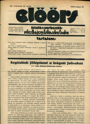 vitz Bajcsy-Zsilinszky Endre ( felels szerkeszt) - Elrs folyirat III. vf. 21. szm. 1930. mjus 24.