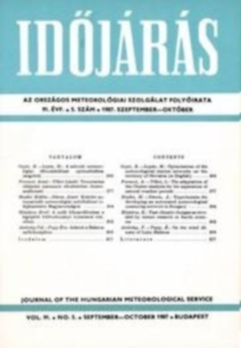 Szepesin Lrincz Anna (szerk.) - Idjrs - Az Orszgos Meteorolgiai Szolglat Folyirata 91. vf. 5. szm (1987. szeptember-oktber)