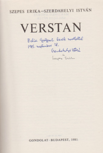 Szepes Erika-Szedahelyi István - Verstan (Dedikált)