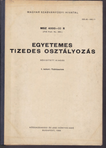 Egyetemes tizedes osztlyozs 1. ktet: Tblzatok
