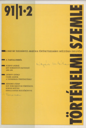 Szakly Ferenc (Fszerk.), Pt Jnos - Trtnelmi Szemle XXXIII. vfolyam, 1991. 1-2. szm
