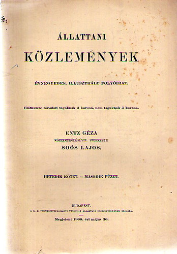 Entz Gza (szerk.); Sos Lajos (szerk.) - llattani kzlemnyek VII. ktet 2. fzet