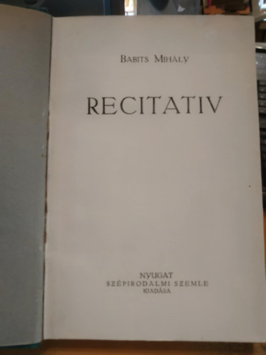 Babits Mihály - Recitativ (I. kiadás)