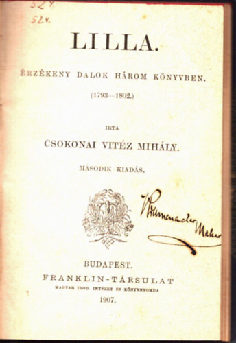 Csokonai Vitéz Mihály - Lilla - Érzékeny dalok három könyvben