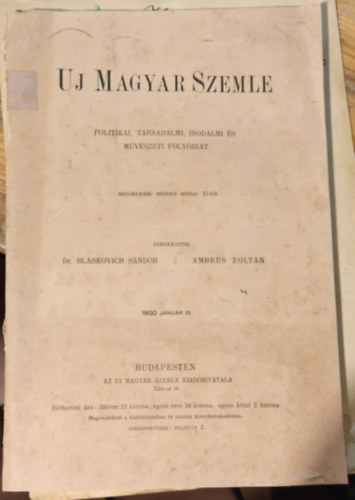 Dr. Blaskovich Sndor, Ambrus Zoltn - Uj Magyar Szemle - Politikai, trsadalmi, irodalmi s mvszeti folyirat - 1900 janur 15.