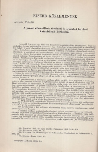 Leander Petzoldt - A pr�zai elbesz�l�sek t�rt�neti �s irodalmi forr�sainak kutat�si k�rd�seir�l - K�l�nlenyomat