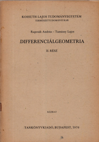 Rapcsk Andrs, Tamssy Lajos - Differencilgeometria II. rsz