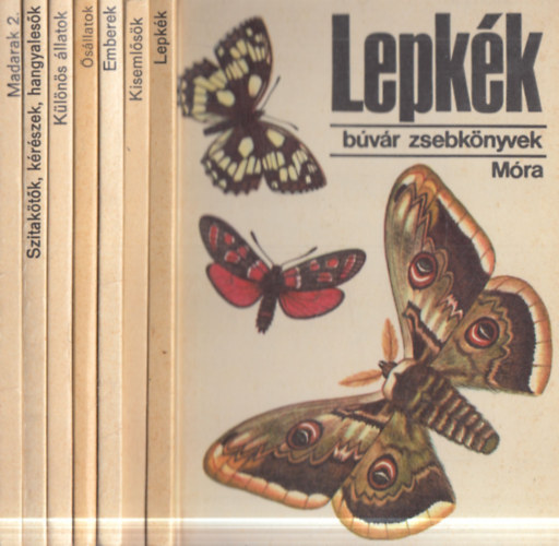 7 db Búvár zsebkönyvek: Madarak 2. + Szitakötők, kérészek, hangyalesők + Különös állatok + Ősállatok + Emberek + Kisemlősök + Lepkék