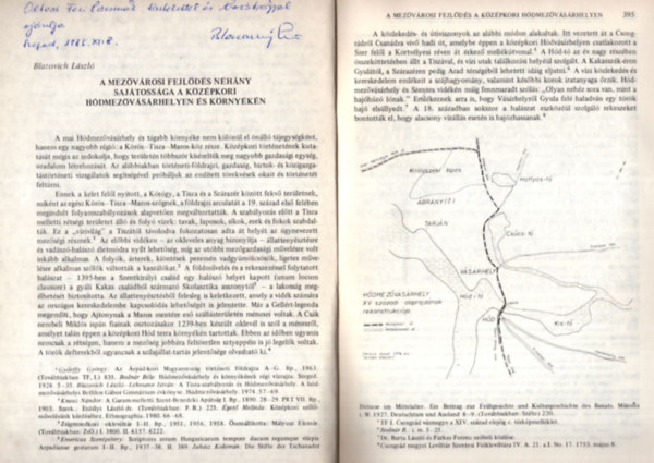 Blazovich L�szl� - A mez�v�rosi fejl�d�s n�h�ny saj�toss�ga a k�z�pkori H�dmez�v�s�rhelyen �s k�rny�k�n - Dedik�lt - K�l�nlenyomat