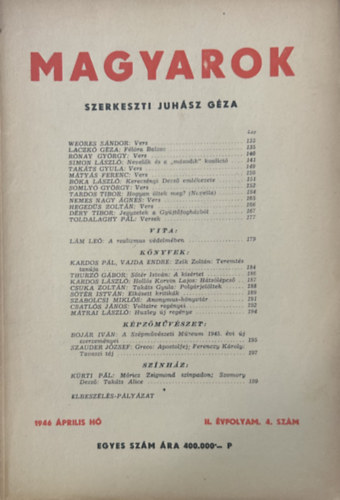 Juh�sz G�za (szerk.) - Magyarok - 1946 �prilis - II. �vfolyam 4. sz�m