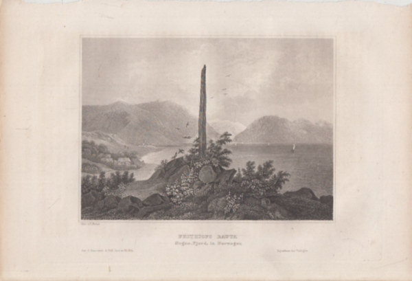 Frithiofs Bauta (BAUTA szikla, Sogne fjord, Norvgia, Eurpa) (16x23,5 cm mret eredeti aclmetszet, 1856-bl)