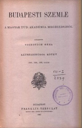 Voinovich G�za (szerk) - Budapesti Szemle 1927. (teljes �vfolyam, 205. k�tet, 593-595. sz�m)