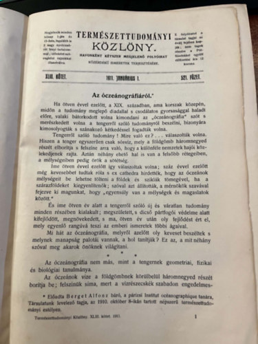 Kir. Magyar Term. Tud. T�rs. - Term�szettudom�nyi k�zl�ny 1911