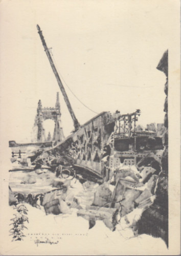 Az Erzsébethíd budai romjai (régi képeslap)