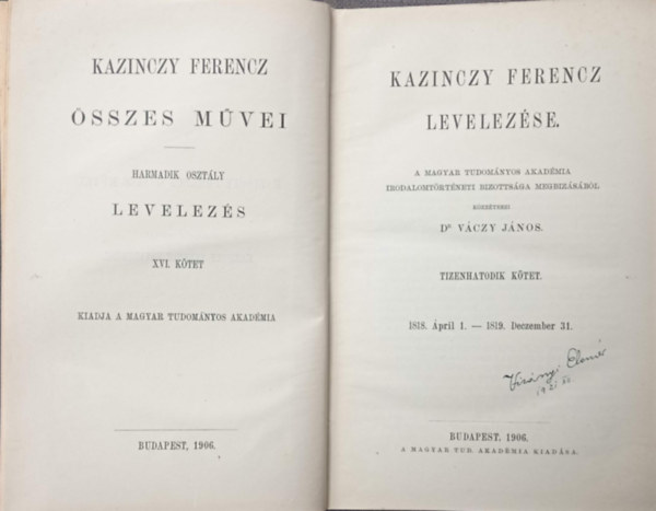 Dr. Vczy Jnos (szerk.) - Kazinczy Ferencz levelezse XVI. (1818-1819)