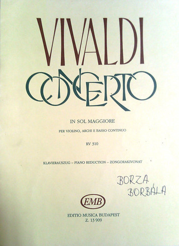 Antonio Vivaldi - Concerto in sol maggiore per violino, archi e basso continuo RV 310