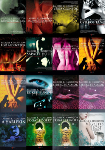 Laurell K. Hamilton - 13 db Anita Blake, v�mp�rvad�sz 16 k�tetben: B�n�s v�gyak + A k�rhozottak cirkusza + V�res csontok + Gyilkos t�nc + �g� �ldozatok + S�padt Hold + Obszidi�n Pillang� + Lel�ncolt N�rcisszusz I-II. + �gk�k