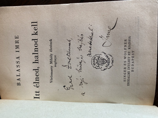 Balassa Imre - Itt élned, halnod kell. Vörösmarty Mihály életének regénye