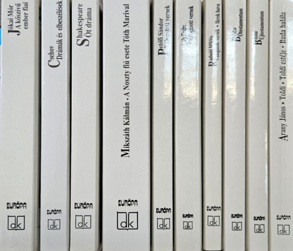 Arany Jnos, Ady Endre, Anton Pavlovics Csehov, Jkai Mr, Mikszth Klmn, Petfi Sndor, Radnti Mikls, William Shakespeare - 10 db Eurpa Dikknyvtr ktet :  Toldi - Toldi estje - Buda halla + Ady Endre Vlogatott versek + Biblia testamentum + Biblia jtestamentum +  Csehov Drmk s elbeszlsek + Kszv ember fiai + A Noszty fi esete a Tth Mar