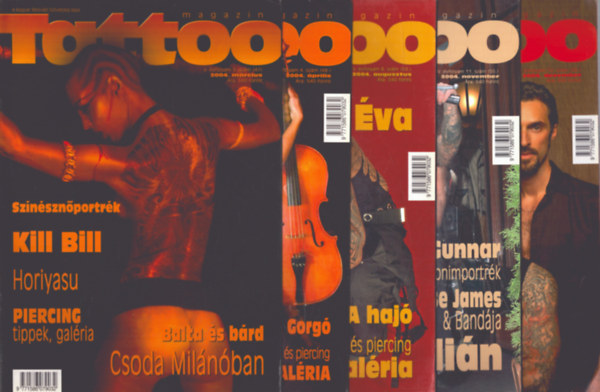 Hornyi Krisztin (Fszerk.) - Tatoo Magazin 2004/3., 4., 8., 11., 12. szmok (5 db)