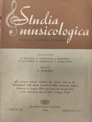Kodly Z. - Studia Musicologica - Academiae Scientiarum Hungaricae - Tomus  VII.