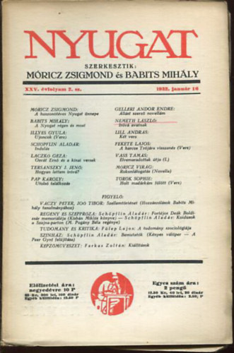 Mricz Zsigmond - Babits Mihly (szerk.) - Nyugat XXV. vfolyam 2. szm 1932. janur 16.