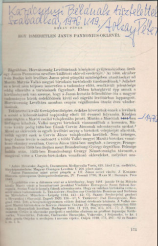 Rokay Péter - Egy ismeretlen Janus Pannonius-oklevél - Különlenyomat - Dedikált