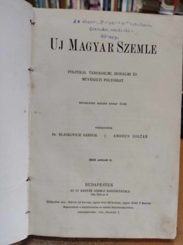 Dr. Blaskovich Sndor, Ambrus Zoltn - Uj Magyar Szemle - Politikai, trsadalmi, irodalmi s mvszeti folyirat - 1900 janur 15.