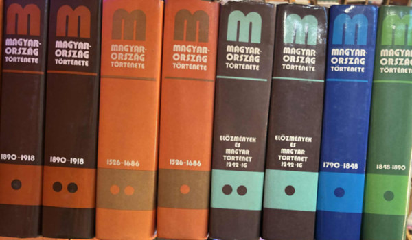 8 db Magyarorsz�g t�rt�nete k�tet: 1242-ig I-II.., 1526-1686 I-II., 1790-1848 I., 1848-1890 I., 1890-1918 I-II.