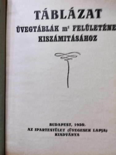 Táblázat üvegtáblák felületének kiszámításához