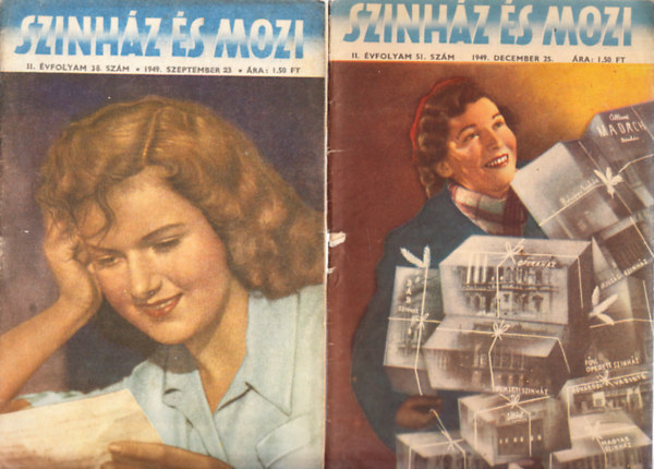 Sz�nh�z �s mozi hetilap, 6 db. sz�rv�ny lapsz�m (1949. szeptember 23., 1949. december 25., 1950. janu�r 15., 1950. janu�r 22., 1950. febru�r 19. �s 1950. �prilis 16. lapsz�mok)