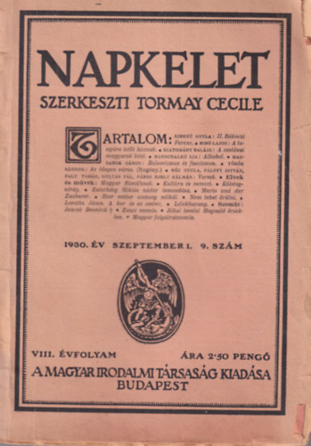 Tormay Cecile (szerk.) - Napkelet 1930 szeptember 1. VIII. vf. 9. szm,