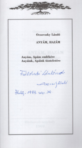 Dr. Ocsovszky Lszl - Anym, hazm - Dediklt