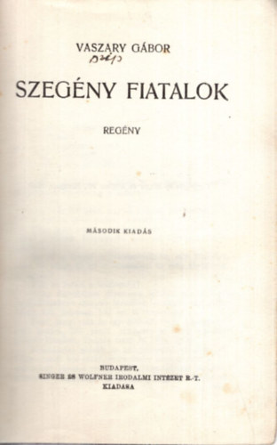 Vaszary Gbor - Szegny fiatalok - A Magyar Irodalom Jelesei