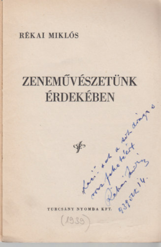 Rékai Miklós - Zeneművészetünk érdekében