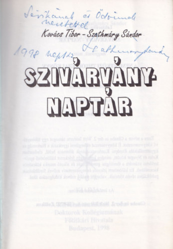 Kov�cs Tibor; Szathm�ry S�ndor - Sziv�rv�ny-napt�r