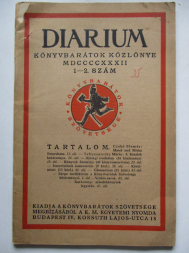 Czak Elemr (szerk.) - Diarium. Knyvbartok Kzlnye. 2. vfolyam 1932. 1-2. szm