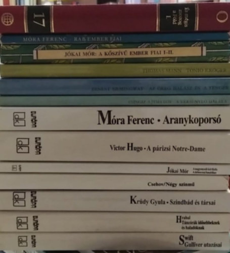 Thomas Mann, B. Hrabal, Móra Ferenc, Csingiz Ajtmatov - 12 db-os KÖNYVMENTŐ AJÁNLAT, kötelezők: Táncórák idősebbeknek és haladóknak+ Szindbád és társai+ Négy színmű/Csehov/+ A párizsi Notre-Dame+ Aranykoporsó+ A versenyló halála+ Az öreg halász és a tenger+ Beszterce ostroma