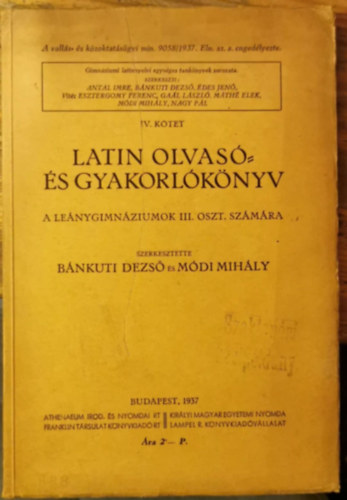 Bnkuti Dezs, Mdi Mihly - Latin olvas- s gyakorlknyv - A lenygimnziumok III. oszt. szmra