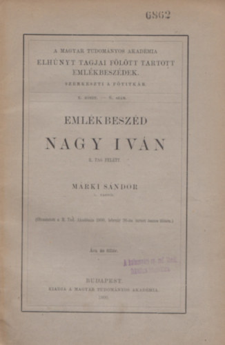 Mrki Sndor - Emlkbeszd Nagy Ivn r. tag felett - X. ktet 6. szm