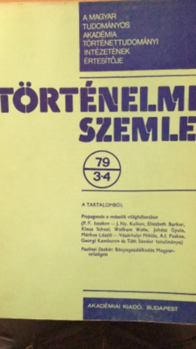 T�rt�nelmi szemle - A Magyar Tudom�yos Akad�mia t�rt�nettudom�nyi int�zet�nek �rtes�t�je - XXII. �vfolyam 3-4. sz�m
