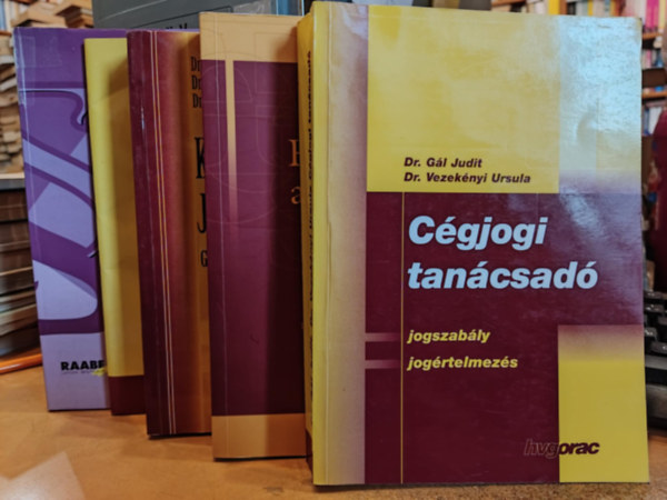 Dr. Pl Lajos, Dr. Gl Judit, Dr. Vezeknyi Ursula, Trk Tams, Dr. Bencze Lszl, Gellrthegyi Istvn, dr. Kocsis-Kupper Zsuzsanna, Dr. Bodor Mria Zsuzsanna, Dr. Koday Zsuzsanna, Dr. L - 5 db Eurpai jog: A vezet tisztsgviselkre vonatkoz szablyok;Cgjogi tancsad; Felelssg a trsasgi jogban; Krnyezetvdelmi jogi tmutat; Trsasgi s cgjoggal kapcsolatos brsgi hatrozatok gyjtemnye