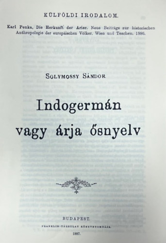 Indogermán vagy árja ősnyelv (hasonmás kiadás)