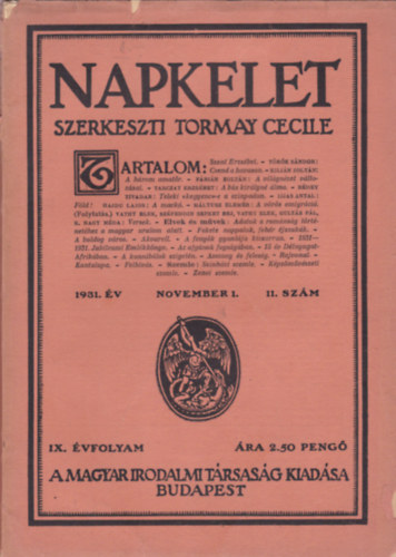 Tormay Cecile (Szerk.) - Napkelet IX. vf. 1931. November 1. 11. szm